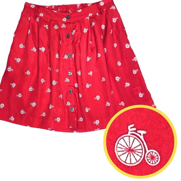Y2K Bicycle Print‎ Skirt Womens M Pink Retro Playful Cottagecore Casual.Novelty - Picture 2 of 9